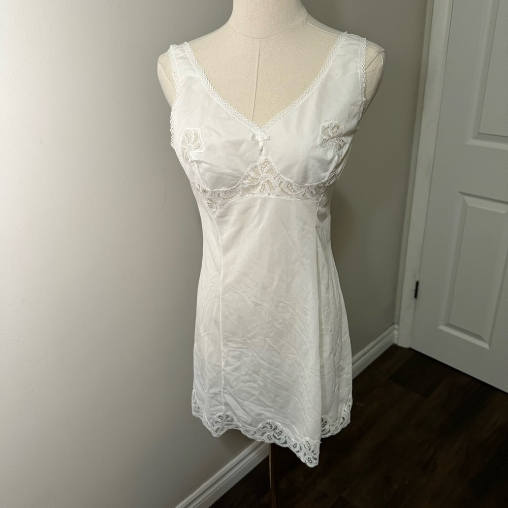Vintage nylon and lace cottagecore mini slip lingerie  dress M - Picture 2 of 4
